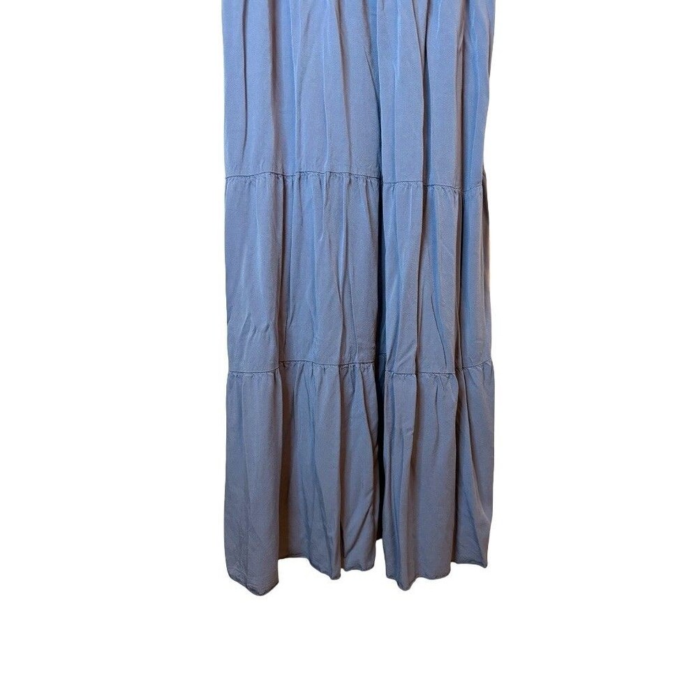 Blue Crochet Lace Bodice Tiered Midi Dress Boho Smocked Back Sundress Size XL - Picture 4 of 8